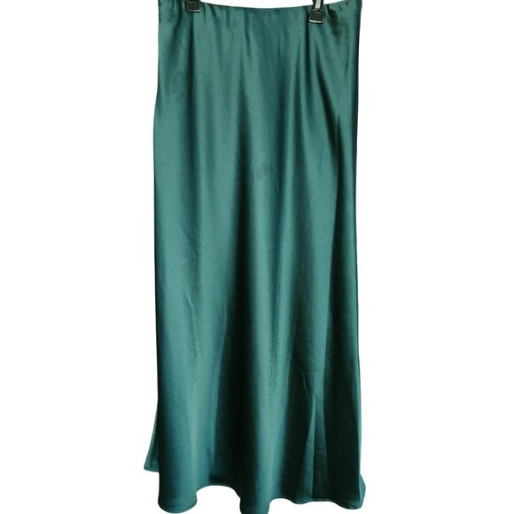 Tahari ASL Elegant Juniper Green‎ Flowing Satin Capsule Maxi Skirt Sz. 10 - Picture 1 of 10